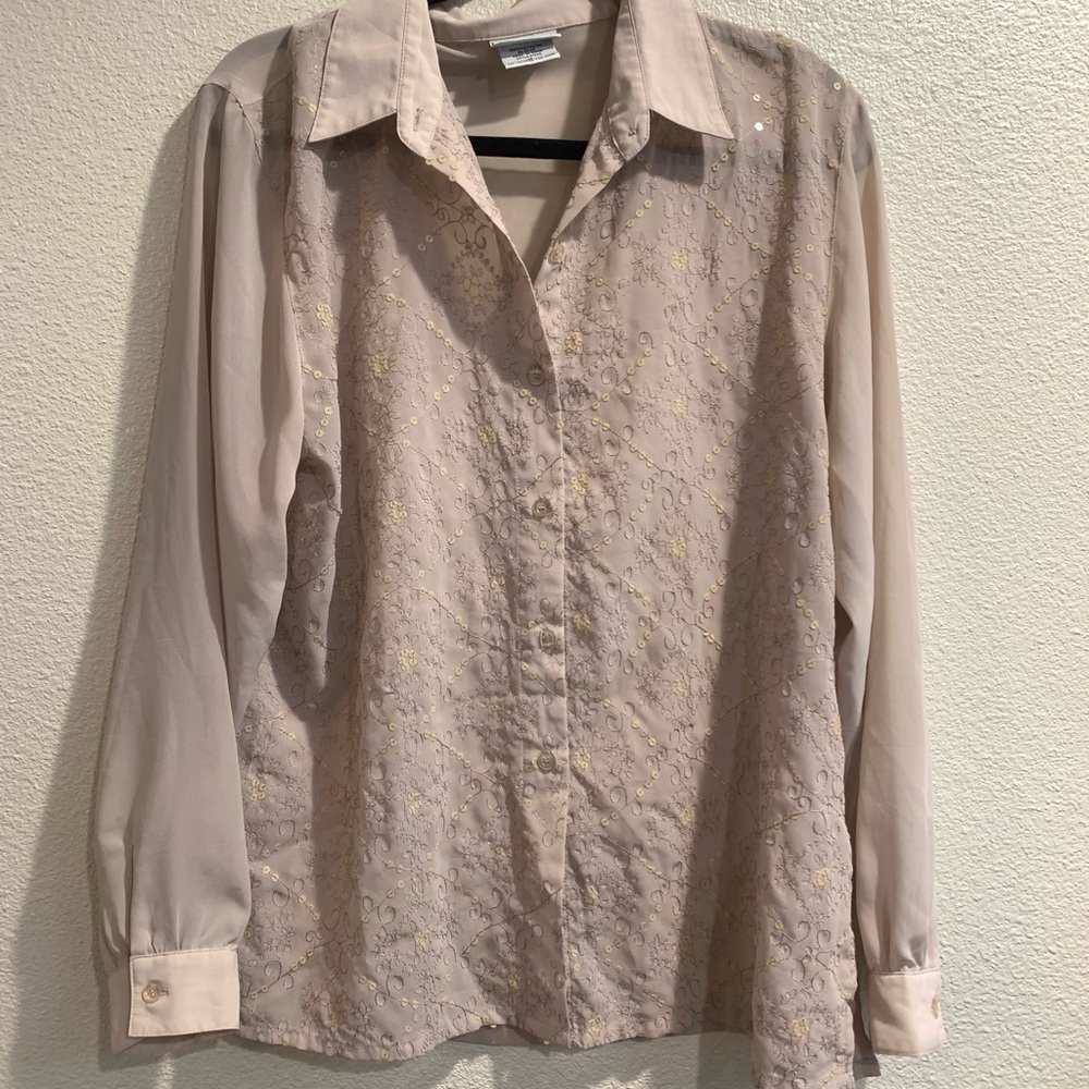 Sheer Button Down With Sequin Details